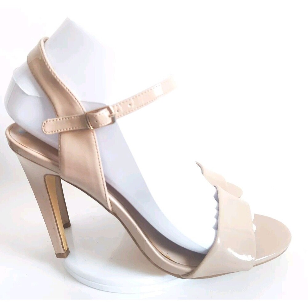 Steve Madden Sandals 7.5 Nude Beige Neutral Vegan Leather Ankle Strap 4" Heels